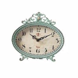 3R Studios Lily 6.25 in. H x 6.5 in. W Aqua Pewter Table Clock with Distressed Green Finish thumbnail 1