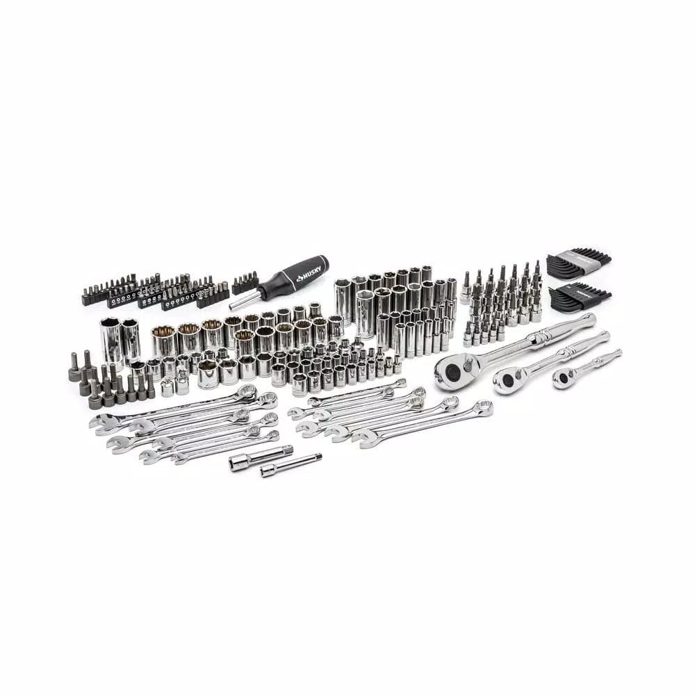Husky 211-Piece Mechanic Tool Set with 1/4 in., 3/8 in., and 1/2 in. Drive Ratchets and Sockets