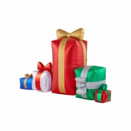 Airblown 4.43 ft. Inflatable Fuzzy Gift Box Scene with Metallic Fabric and LED Lights thumbnail 3
