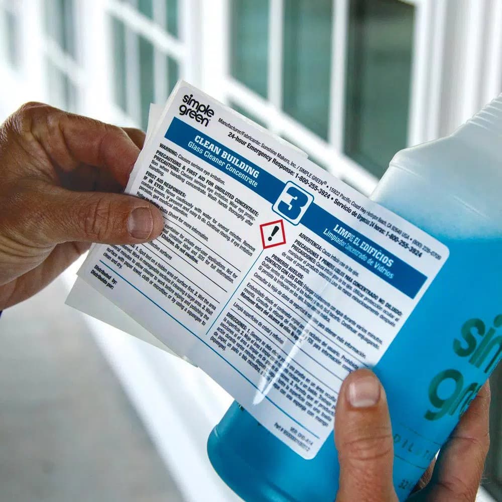 Simple Green Clean Building Glass Cleaner Secondary Labels, Bilingual, 10 Pack