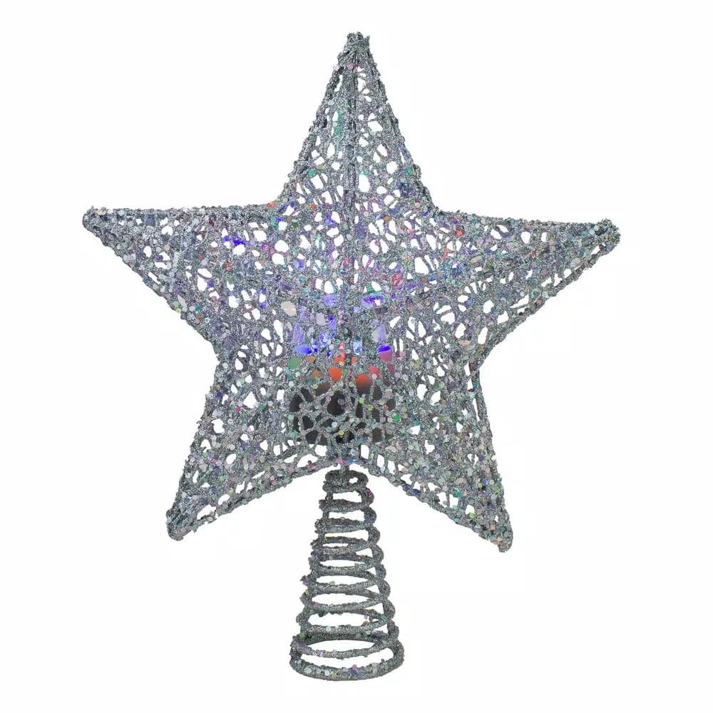 Northlight 13 in. Silver Glittered Star Christmas Tree Topper with Rotating LED Projector