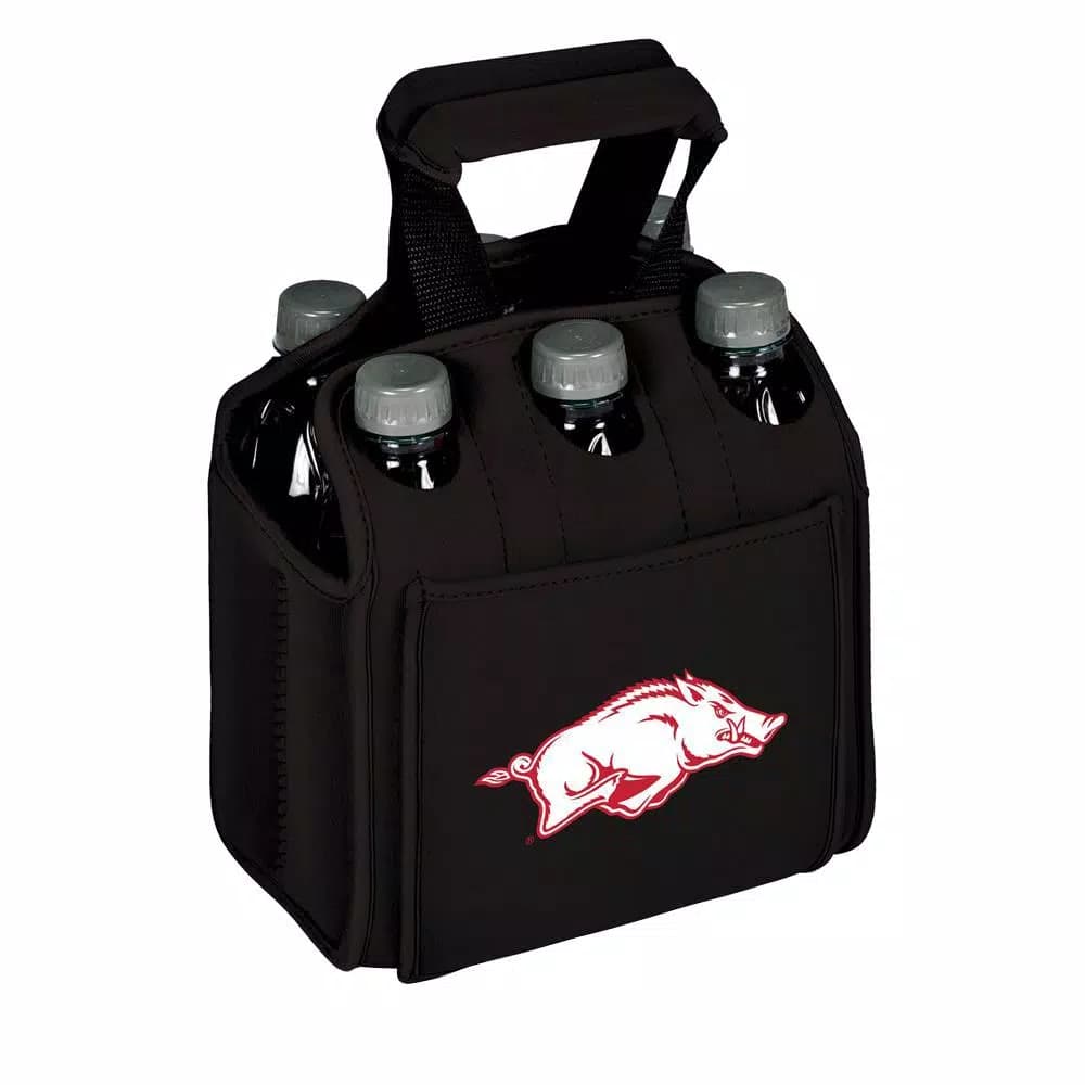 Picnic Time University of Arkansas Razorbacks 6-Bottle Insulated Neoprene Beverage Carrier, Black