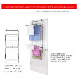Home Basics 10-Bar Over-the-Door Towel Rack, Collapsible Steel Storage Organizer, Grey thumbnail 5