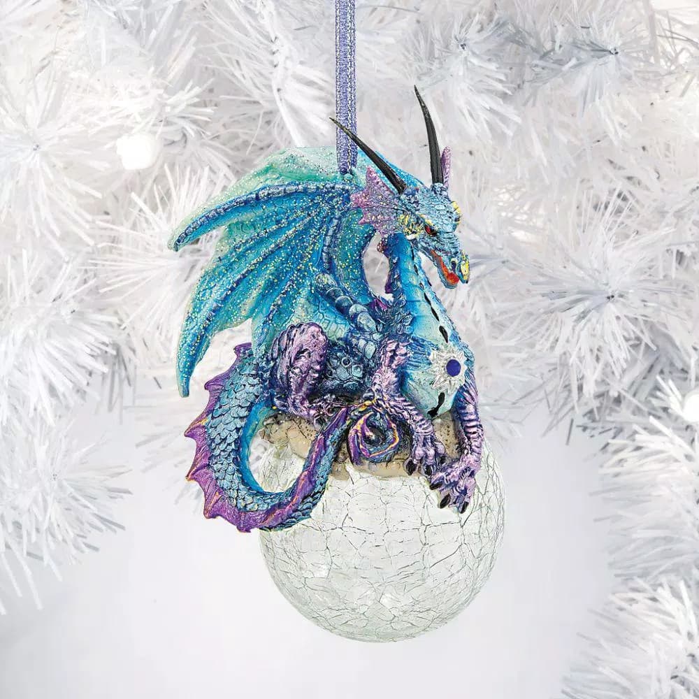 Design Toscano Frost the Gothic Dragon Holiday Ornament Set, 3-Piece