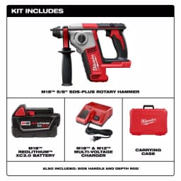 Milwaukee M18 18V Lithium-Ion Cordless 5/8 in. SDS-Plus Rotary Hammer Kit with 3.0Ah Battery and Charger thumbnail 2