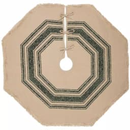 VHC Brands 48 in. Green Vintage Burlap Stripe Farmhouse Christmas Tree Skirt thumbnail 1