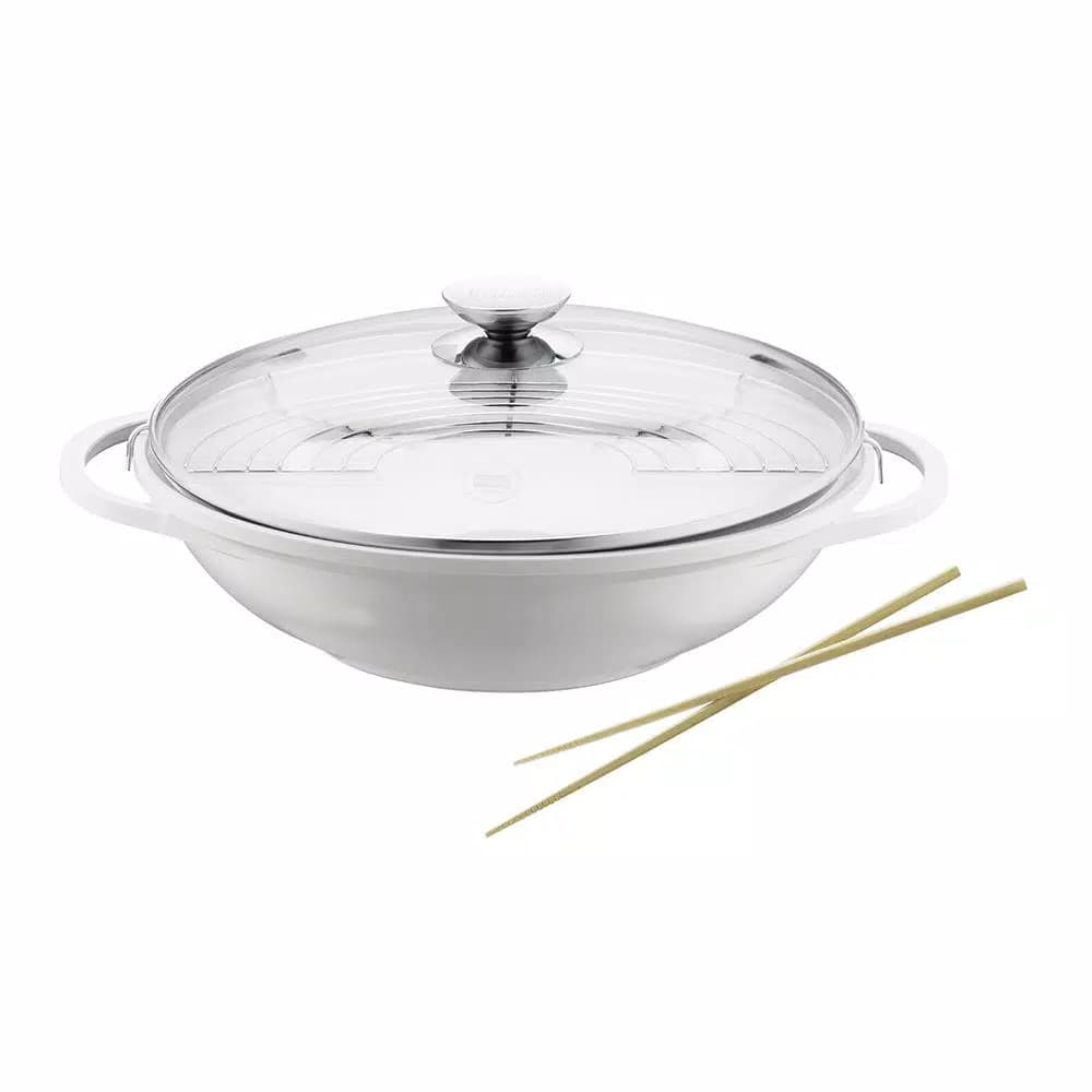 Berndes Vario Click Pearl 13.5 in. Induction Round Wok with Lid, White