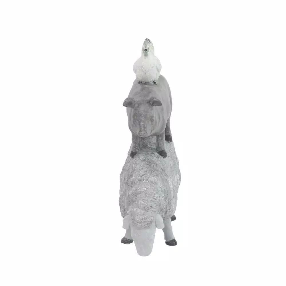 LITTON LANE 3-Stacked Barn Animals Polystone Sculpture - Farmhouse Sheep, Pig, and Chicken Statuary