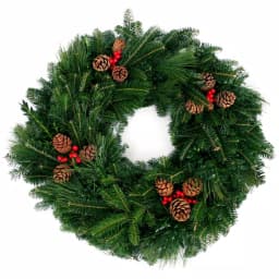 VAN ZYVERDEN 24 in. Live Fresh Cut Blue Ridge Mountain Mixed Christmas Wreath with Cones and Berries thumbnail 1