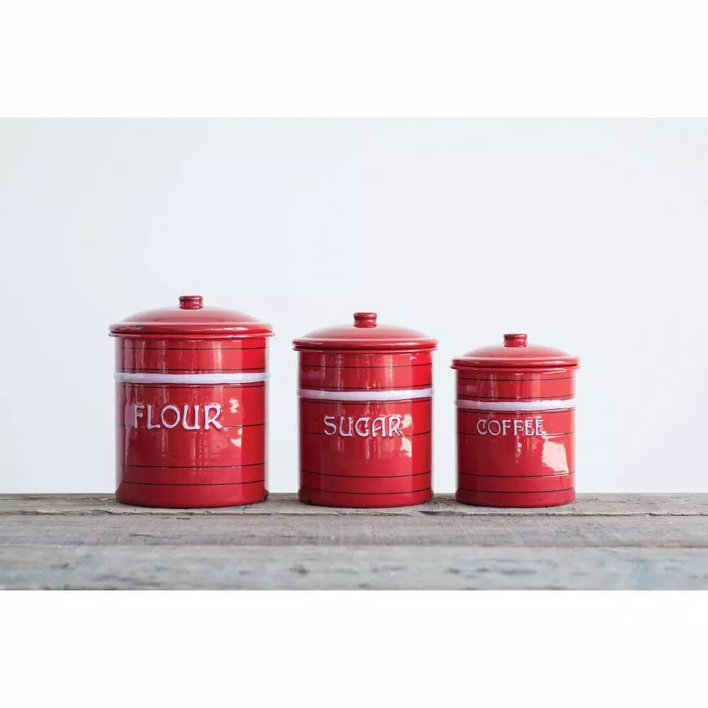 3R Studios Ceramic Flour, Sugar and Coffee Canister Set of 3 with Lids - White