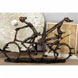 LITTON LANE Abstract Polystone Cycling Pair Sculpture - Modern Distressed Brown Decorative Statuary thumbnail 1