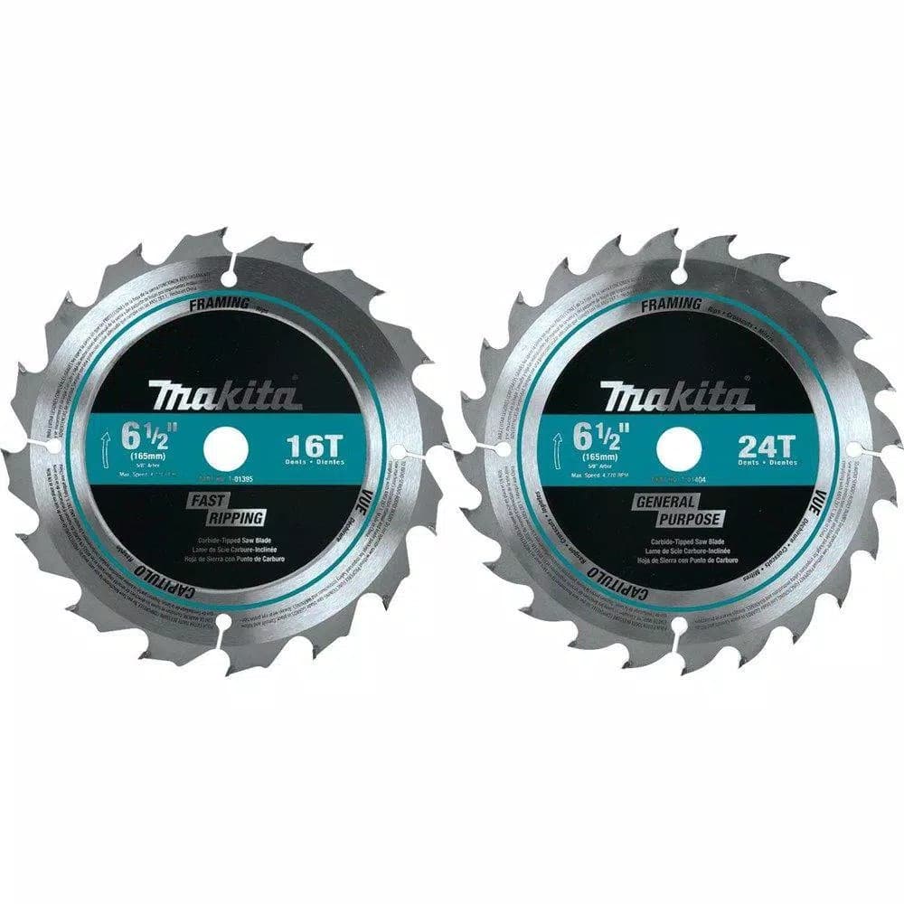 Makita 6-1/2 in. Carbide-Tipped Circular Saw Blade 2-Piece Set (16T & 24T)