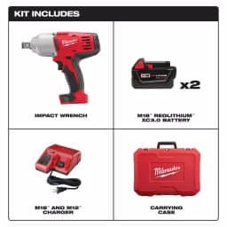 Milwaukee M18 18V Cordless 3/4 in. High-Torque Impact Wrench Kit with (2) 3.0Ah Batteries, Charger, and Hard Case thumbnail 2
