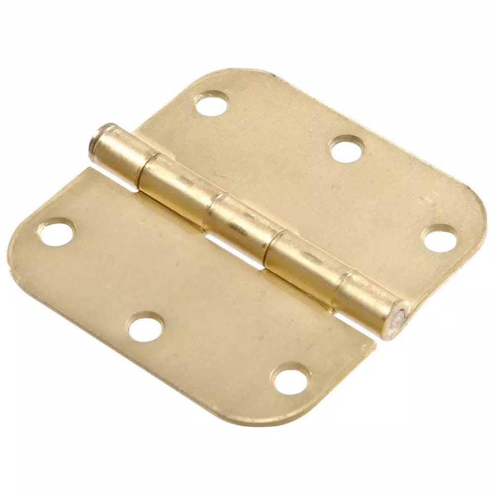 Hardware Essentials 3-1/2 in. Satin Brass Residential Door Hinge, 5/8 in. Round Corner, Full Mortise (9-Pack)