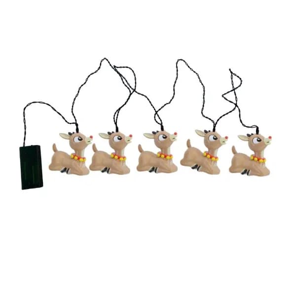 Rudolph 4 in. Rudolph Seated with Bell Collar 5-Light LED Battery Operated Christmas String Lights, White