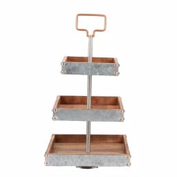 Mind Reader Products 3-Tier Silver Cake Stand, Galvanized Steel & Wood Dessert Display with Handle thumbnail 1
