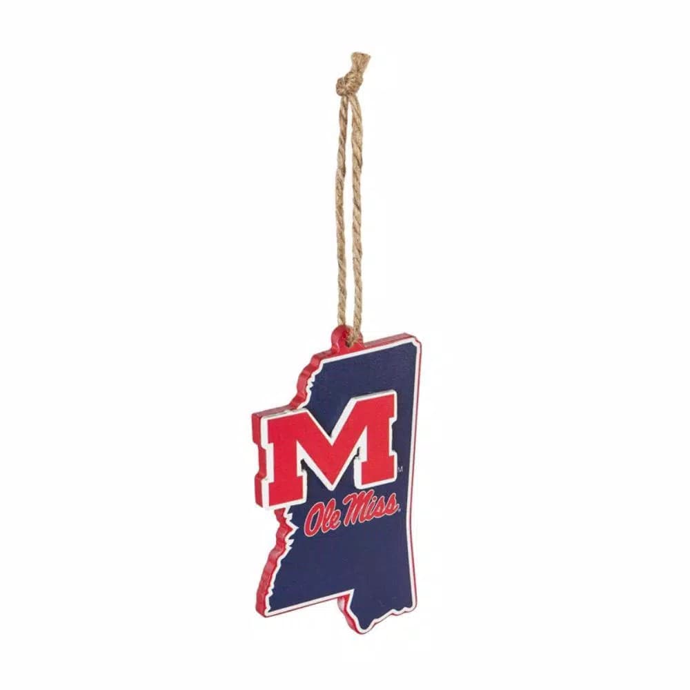 Team Sports America Ole Miss NCAA Team State Shaped Wooden Christmas Ornament