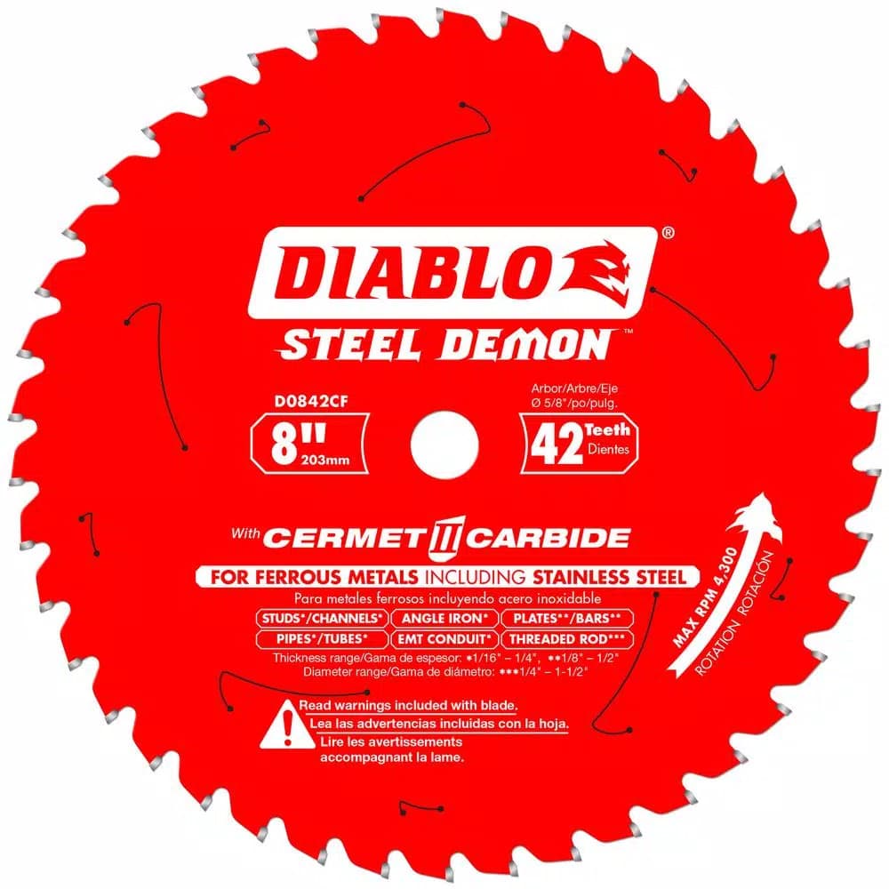 Diablo 8 in. Steel Demon Cermet II Carbide Circular Saw Blade, 42-Tooth for Ferrous Metals & Stainless Steel
