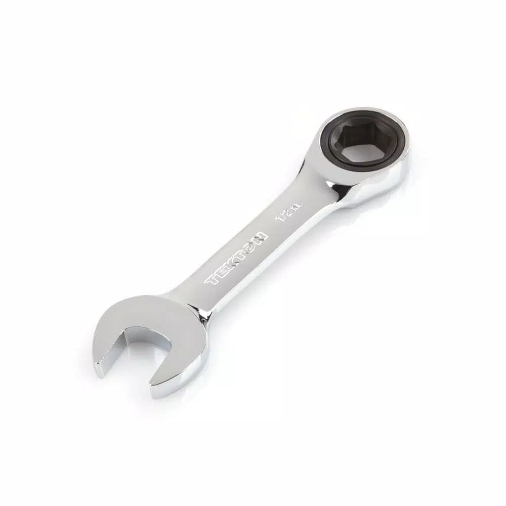 TEKTON 1/2 in. Stubby Ratcheting Combination Wrench, 6-Point Box End