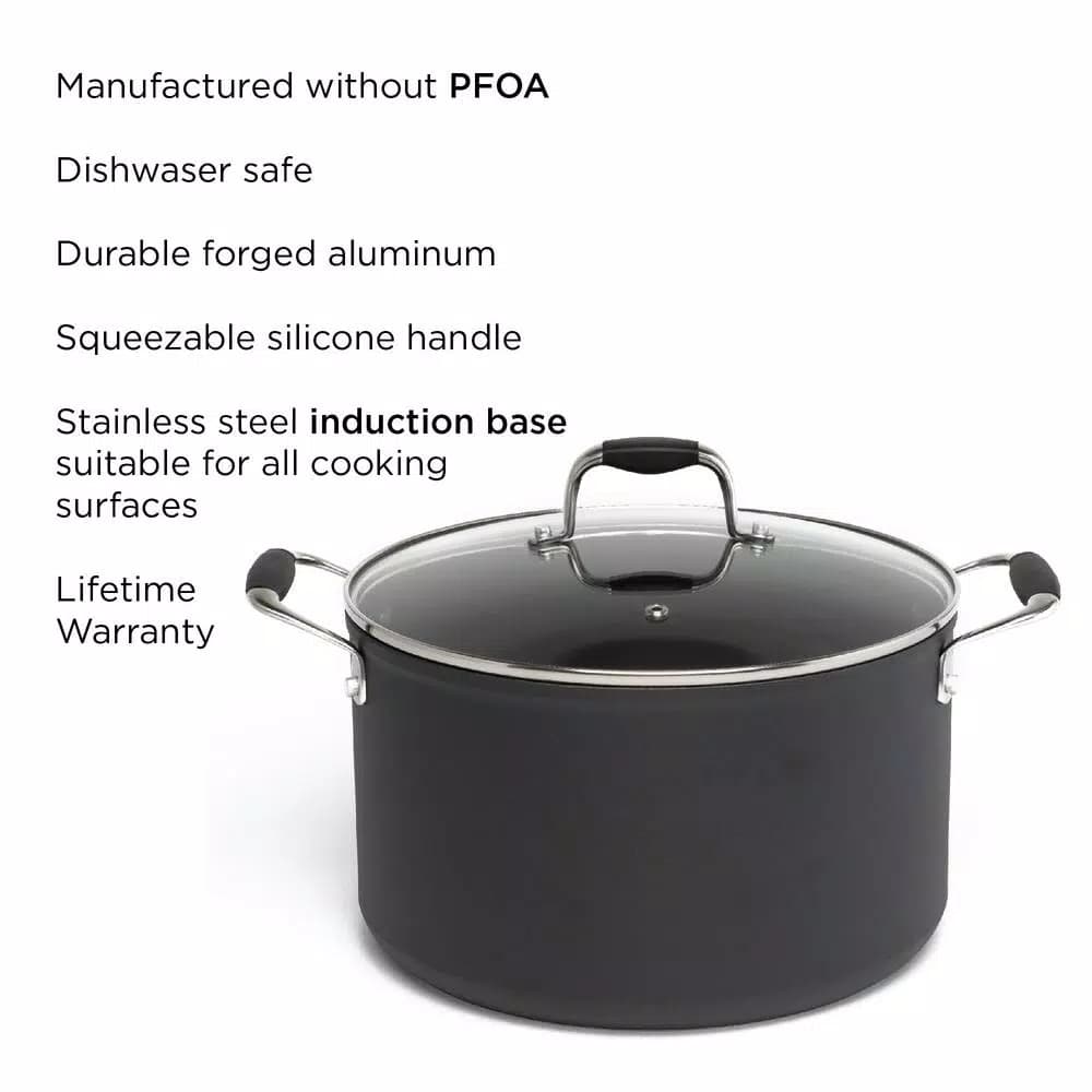 Ecolution Symphony 8 qt. Aluminum Nonstick Stock Pot with Glass Lid, Slate