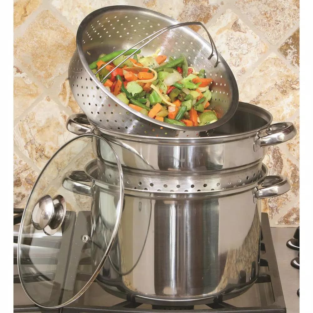ExcelSteel 8 Qt. 4-Piece 18/10 Stainless Steel Multi-Cooker Set with Steamer and Pasta Baskets