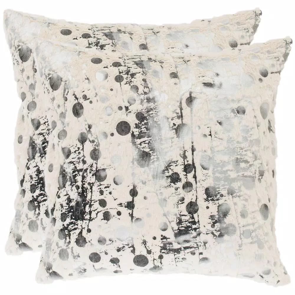 Safavieh Nars White and Charcoal Grey Graphic Faux Fur Throw Pillows, 20 x 20 in. (Set of 2)