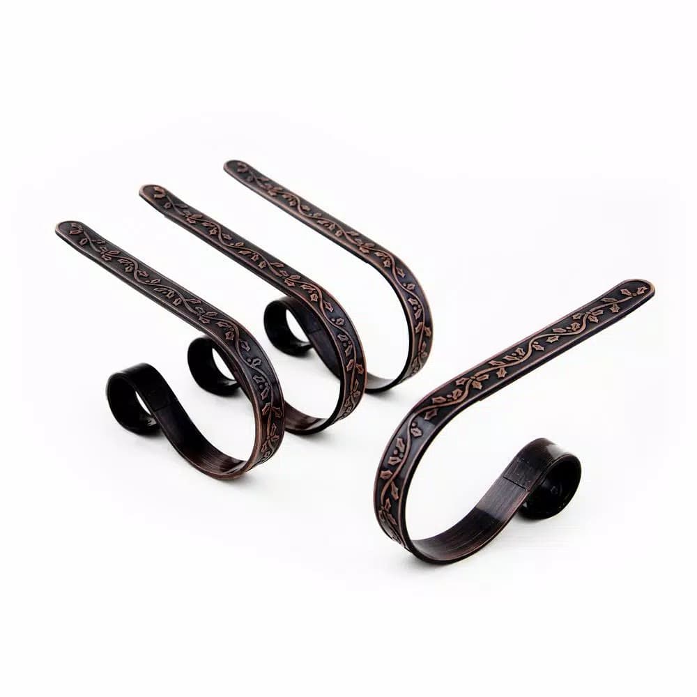 Original MantleClip MantleClip Oil-Rubbed Bronze Embossed Holly Stocking Holder, 4-Pack