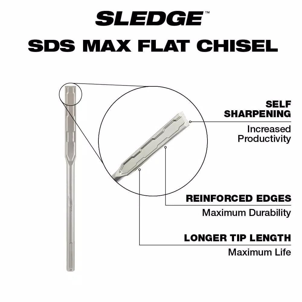 Milwaukee SDS-MAX SLEDGE 1 in. x 16 in. Flat Chisel Bit for Concrete Demolition