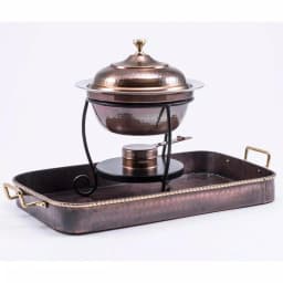 Old Dutch 18 in. Oblong Antique Copper Hand-Hammered Iron Serving Tray with Cast Brass Handles thumbnail 2