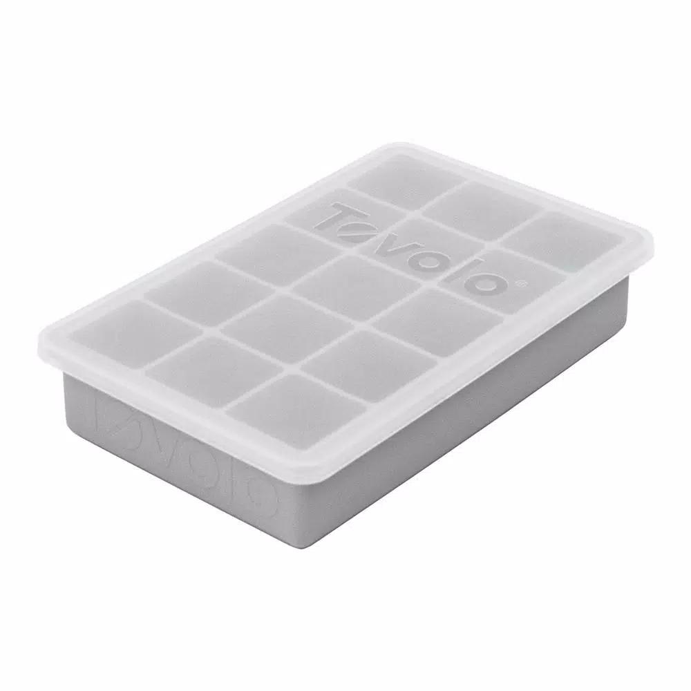 Tovolo Perfect Cube Silicone Ice Mold Tray with Lid, 1.25 in. Cubes, Oyster Gray