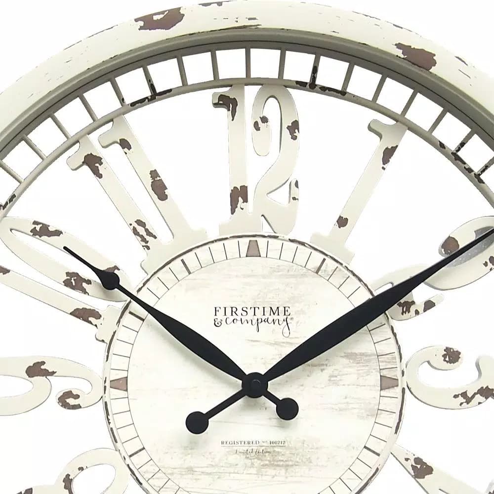 FirsTime Whitney 20 in. Farmhouse Wall Clock - Antique Cream Distressed Finish