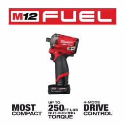 Milwaukee M12 FUEL 1/2 in. Stubby Brushless Cordless Impact Wrench Kit with 2 Batteries and Bag thumbnail 3