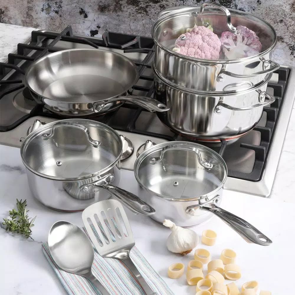 Oster Cuisine Kellerton 10-Piece Stainless Steel Cookware Set with Copper Accents