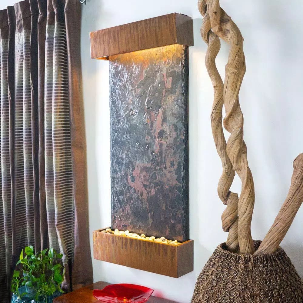 Water Wonders Nojoqui Falls Large Lightweight Slate Wall Fountain with Copper Patina Trim