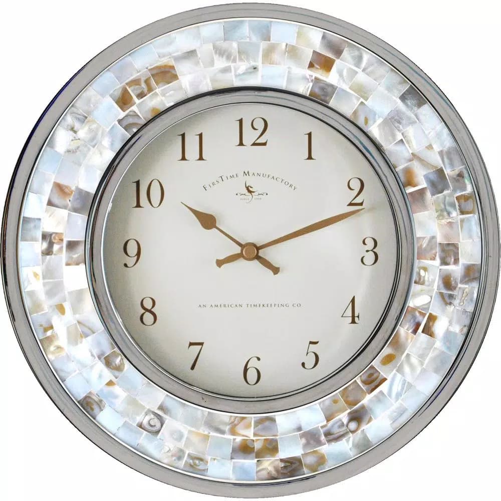 FirsTime and Co. Pearl Mosaic Wall Clock - Coastal Shell Design, 10.25 in.