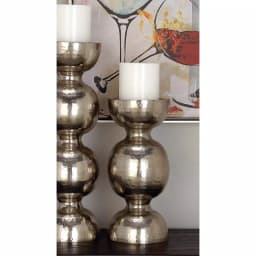 LITTON LANE 14 in. x 6 in. Classic Iron Candle Holder with Spherical Orb Accent, Polished Silver Finish thumbnail 1