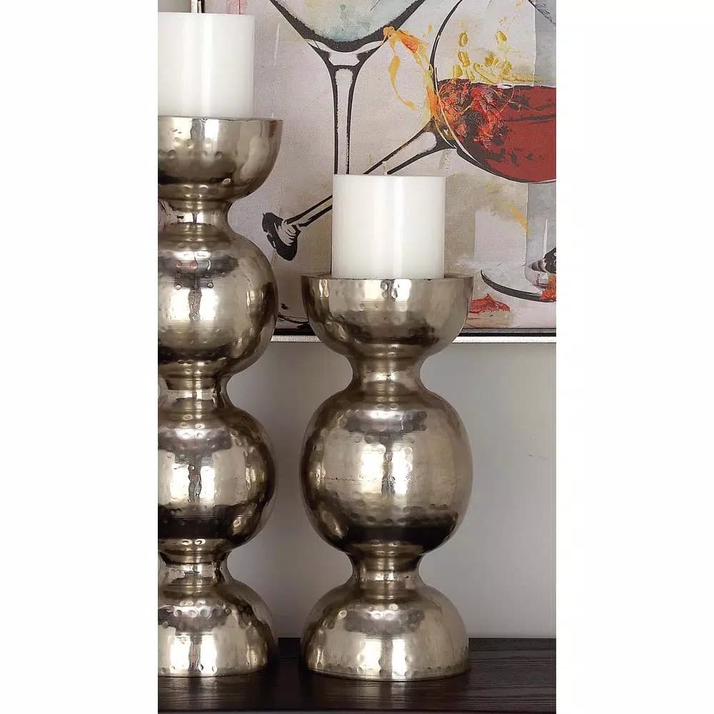 LITTON LANE 14 in. x 6 in. Classic Iron Candle Holder with Spherical Orb Accent, Polished Silver Finish
