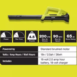 Ryobi ONE+ 18V Cordless Leaf Blower Kit, 200 CFM, 90 MPH, Includes 2.0 Ah Battery and Charger (Refurbished) thumbnail 3