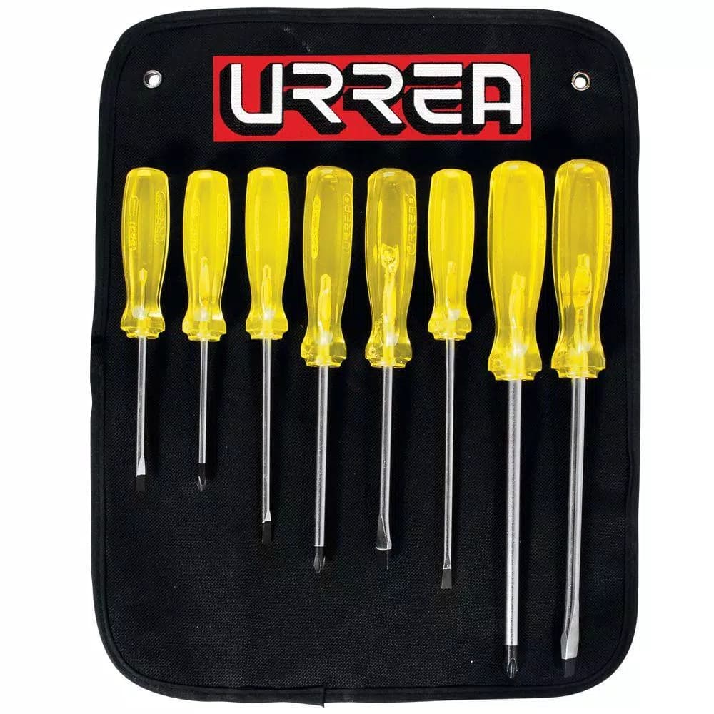 Urrea Amber 8-Piece Screwdriver Set, Phillips & Flat Tips, Non-Magnetic
