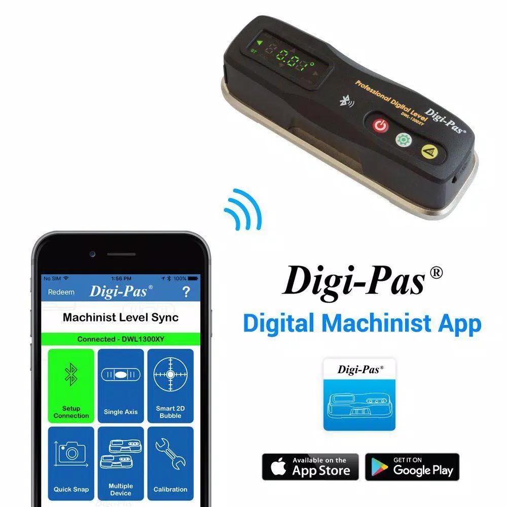 Digi-Pas DWL1300XY 6 in. 2-Axis Smart Machinist Digital Level, Bluetooth, NIST-Traceable
