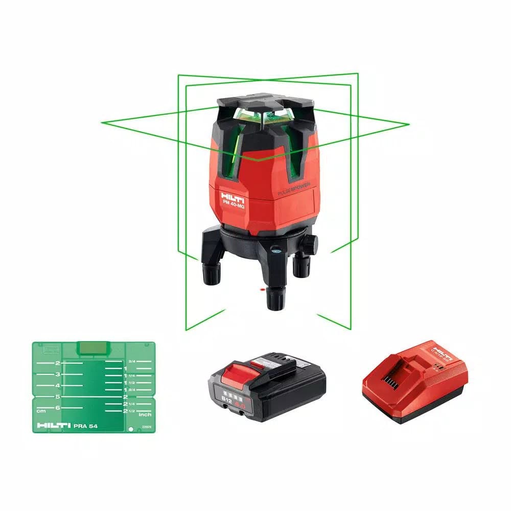 Hilti PM 40-MG Multi-Line Green Laser Level Kit with Battery, Charger, and Target Plate