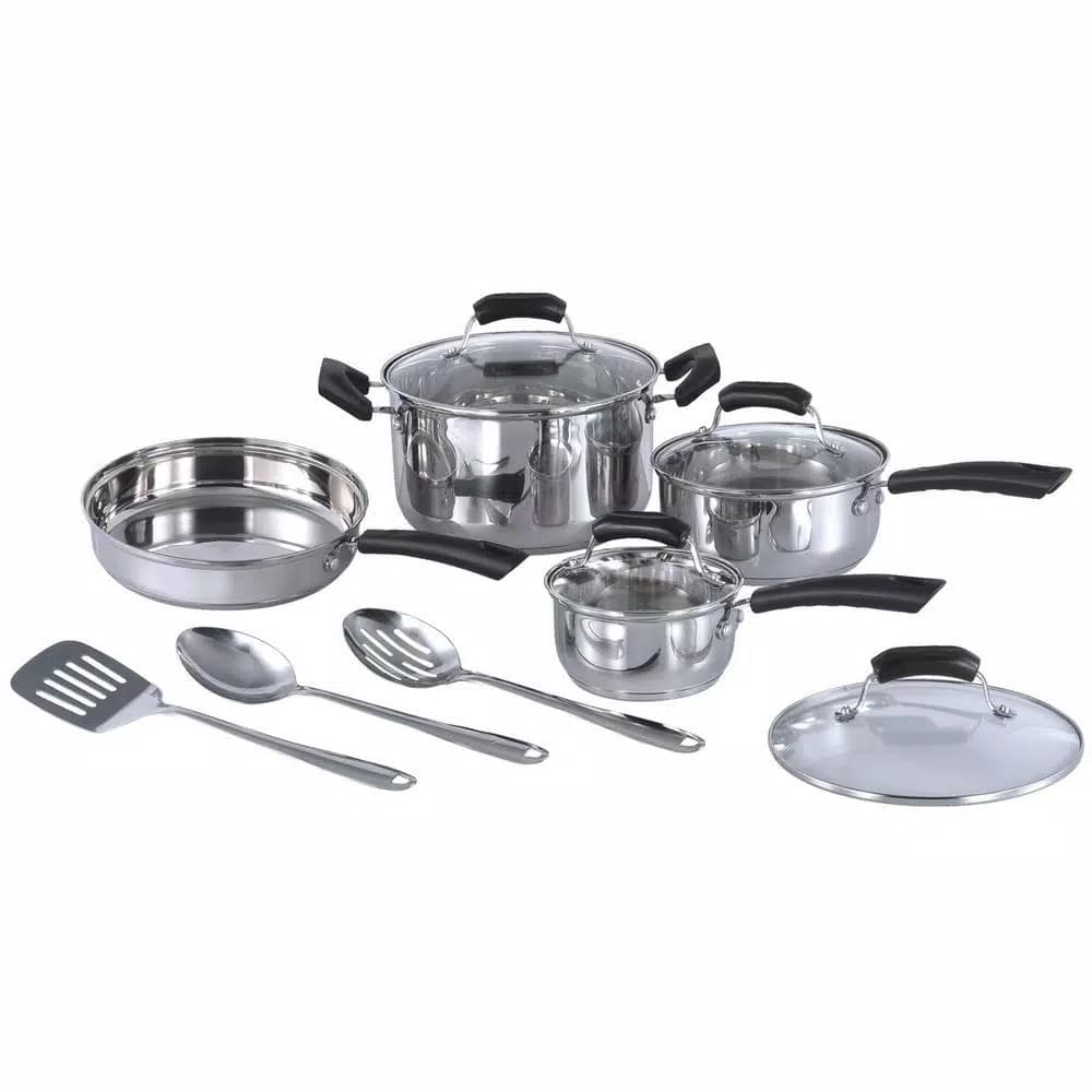SPT 11-Piece Stainless Steel Cookware Set with Aluminum Core and Tempered Glass Lids
