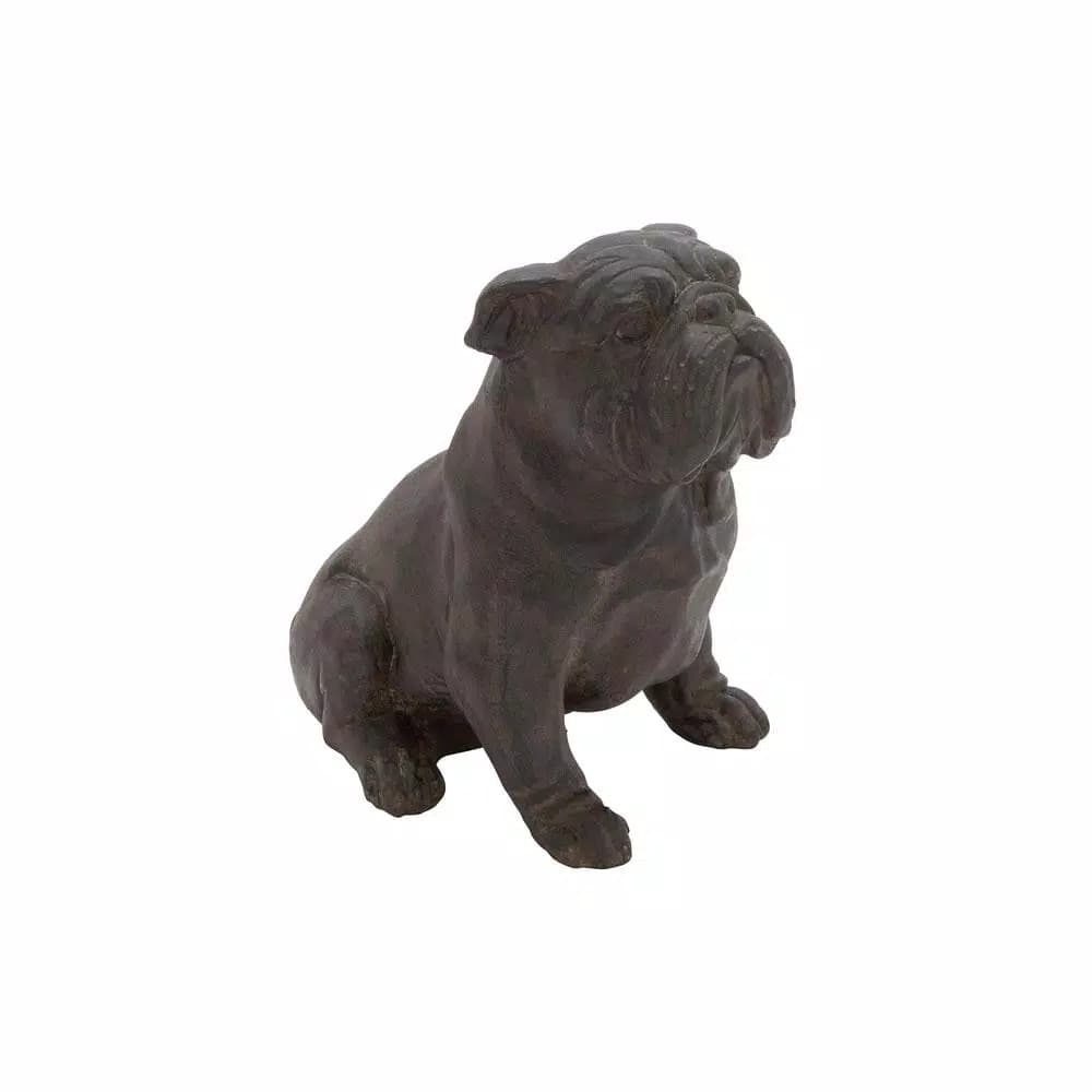 LITTON LANE Polystone Sitting Bulldog Sculpture - Rustic Bronze Dog Statuary