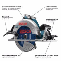 Bosch 15 Amp 7-1/4 in. Corded Circular Saw with 24-Tooth Carbide Blade and Carrying Bag thumbnail 2