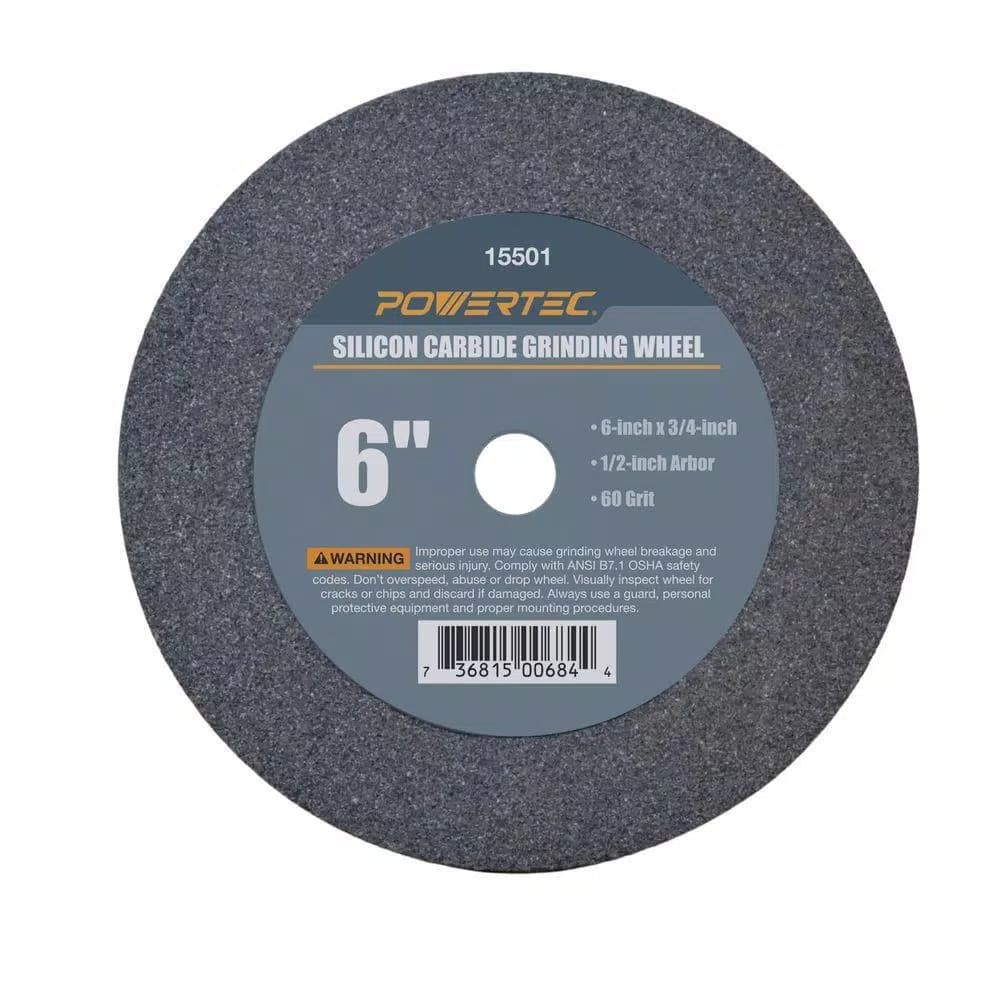 POWERTEC 6 in. x 3/4 in. x 1/2 in. 60 Grit Silicon Carbide Bench Grinding Wheel