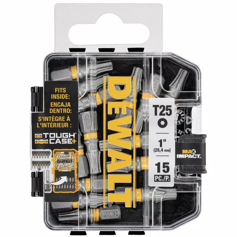 DEWALT MAX IMPACT T25 Torx Bits, 1 in., 15-Piece Set with Storage Case