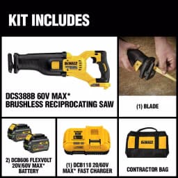 DEWALT DCS388T2 FLEXVOLT 60V MAX Cordless Brushless Reciprocating Saw Kit with (2) 6.0Ah Batteries & Charger thumbnail 2