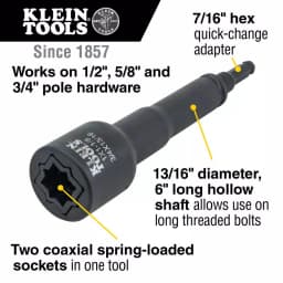 Klein Tools 4-in-1 Square Impact Socket with 7/16 in. Hex Quick-Change Adapter, 1/2 in. Square Drive thumbnail 2