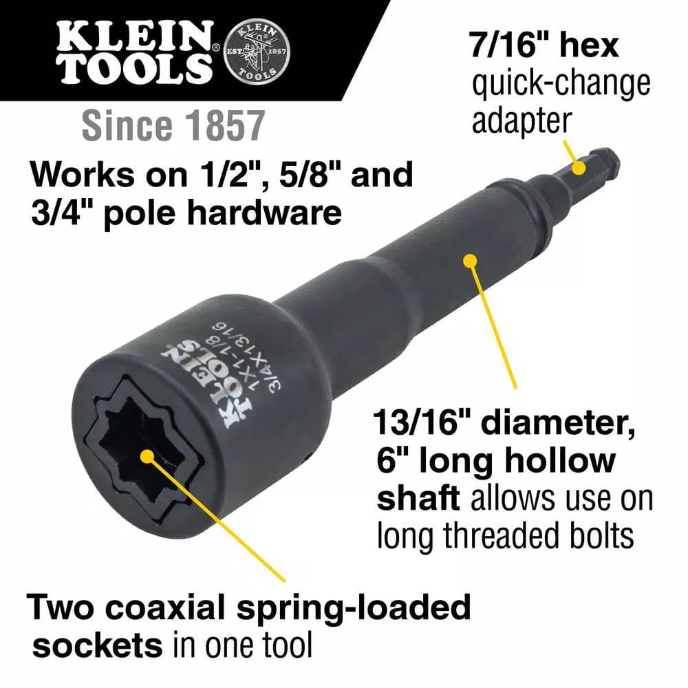 Klein Tools 4-in-1 Square Impact Socket with 7/16 in. Hex Quick-Change Adapter, 1/2 in. Square Drive