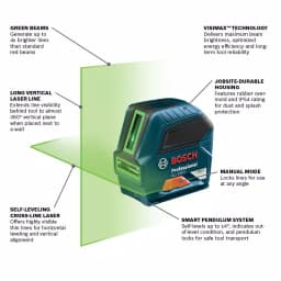Bosch GLL 100 GX Green Beam Self-Leveling Cross-Line Laser with Compact Tripod thumbnail 2